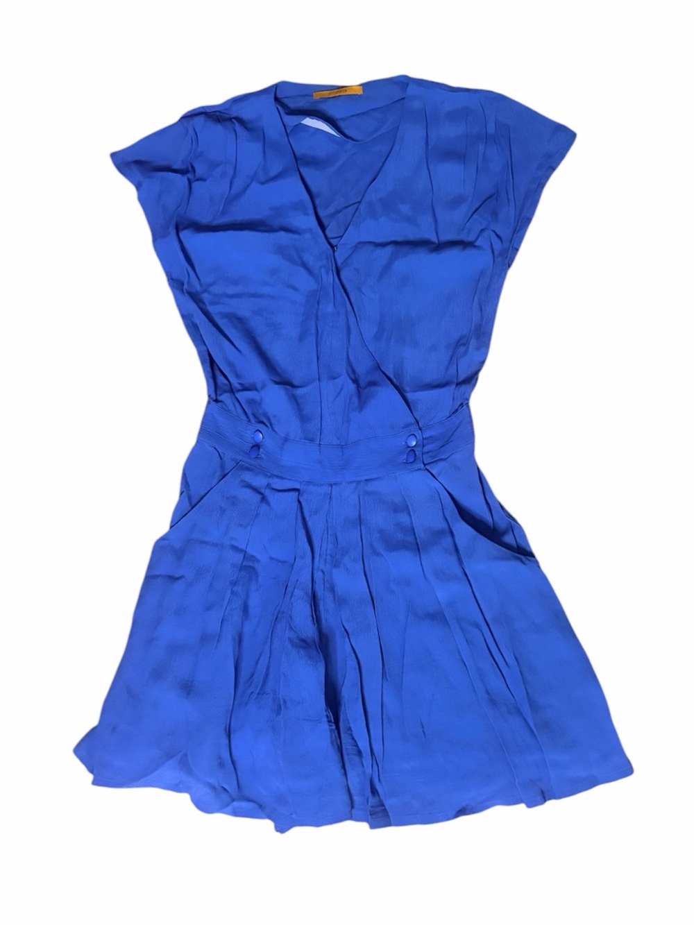 SESSUN Chris Bright Blue V-Neck Short Sleeve Romper with Pleated Skirt